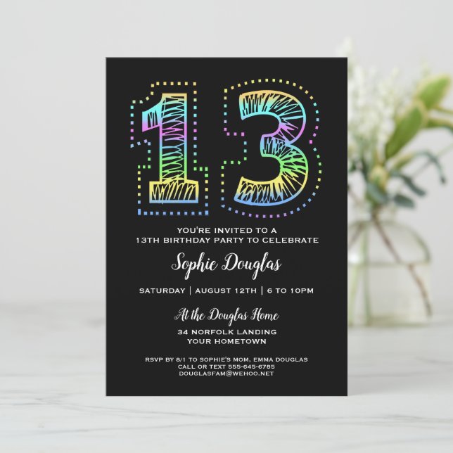 Cool on Black Fun 13th Birthday Party Invitation | Zazzle cool-on-black-fun-13th-birthday-party-invitation-zazzle
