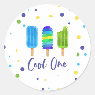 Cool One 1st Birthday blue green Classic Round Sticker