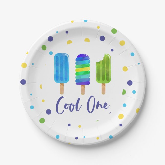 Cool One 1st Birthday blue green Paper Plates (Front)