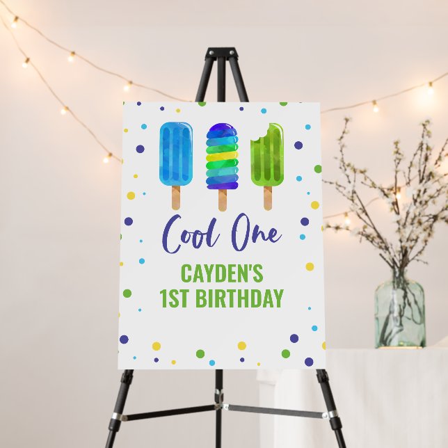 Cool One 1st Birthday Ice Pop Blue Green Foam Board (In Situ (Stand))