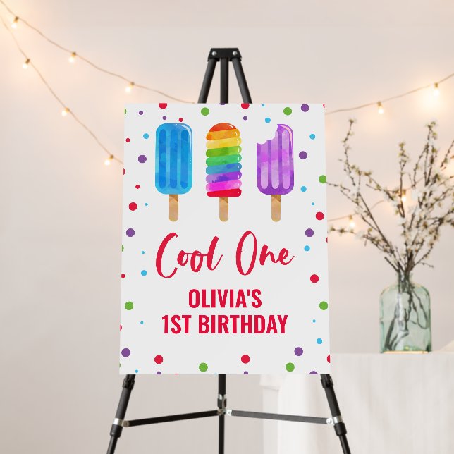 Cool One 1st Birthday Rainbow Ice Pop Foam Board (In Situ (Stand))