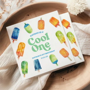 Cool One Blue Retro Popsicle 1st Birthday Party Napkins