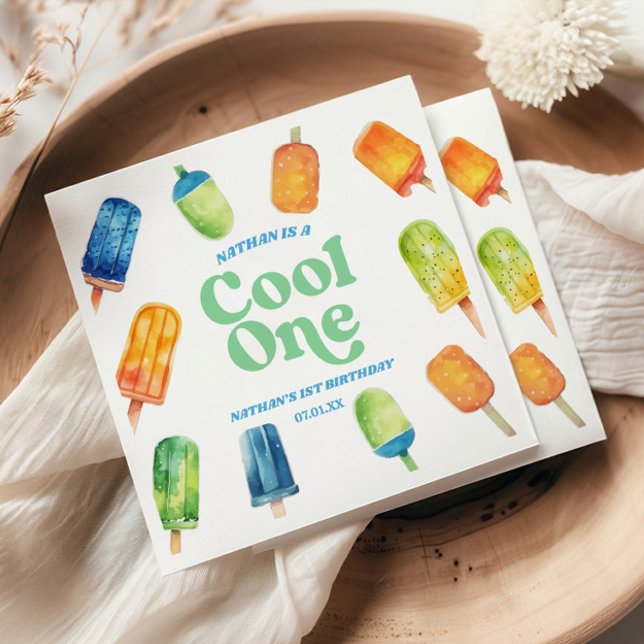 Cool One Blue Retro Popsicle 1st Birthday Party Napkins (Creator Uploaded)