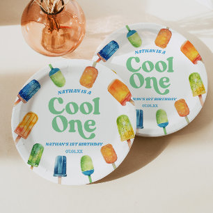 Cool One Blue Retro Popsicle 1st Birthday Party Paper Plates