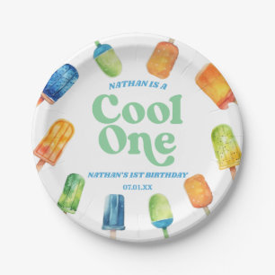 Cool One Blue Retro Popsicle 1st Birthday Party Paper Plates
