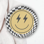 Cool One Boy's First Birthday Checkered Retro Paper Plates<br><div class="desc">One cool dude is turning one! Celebrate your little boys big day in style with our retro checkered happy face disposable plates,  featuring wavy checkers and a rad happy face.</div>