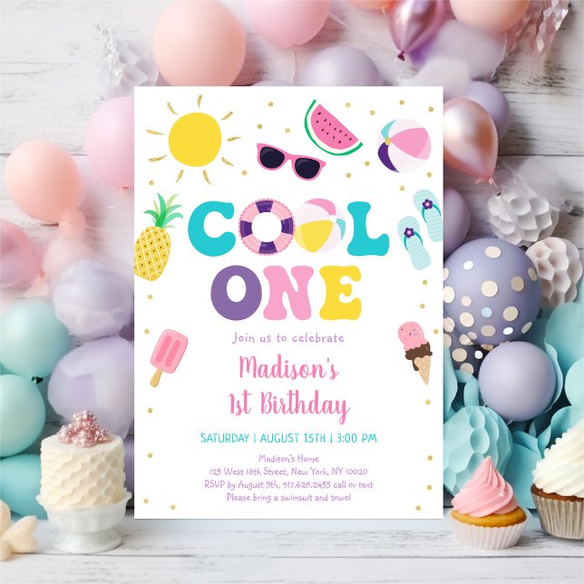 Cool One Girl Pool Party First Birthday Invitation (Creator Uploaded)