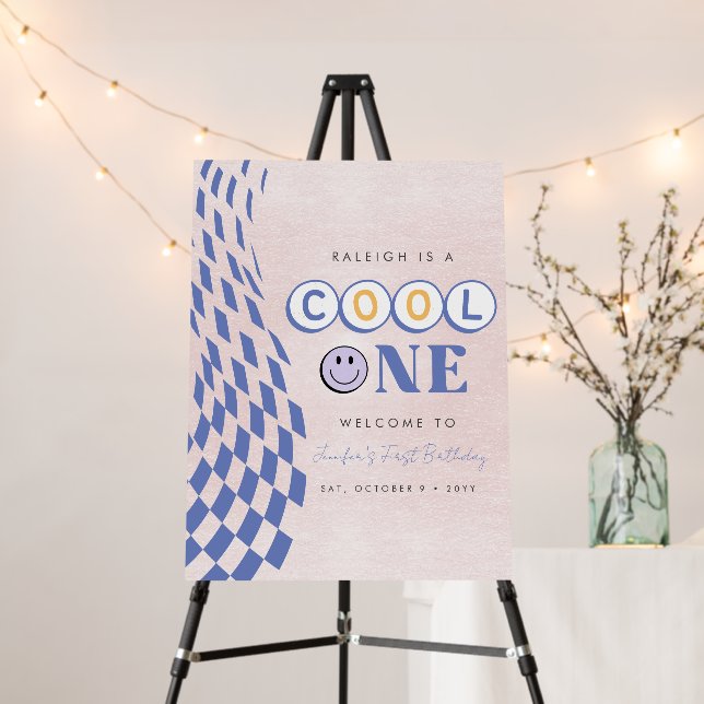 Cool One Girl's First Birthday Checkered Retro Foam Board (In Situ (Stand))