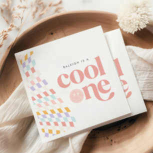 Cool One Groovy Girl's Checkered Retro Napkins