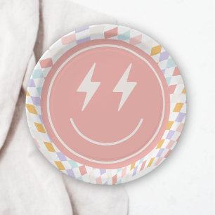Cool One Groovy Girl's Checkered Retro Paper Plates