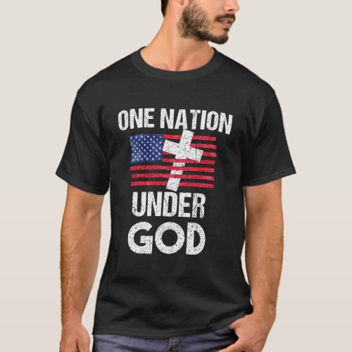 Cool One Nation Under God Funny Usa Flag Cross Pat T_Shirt