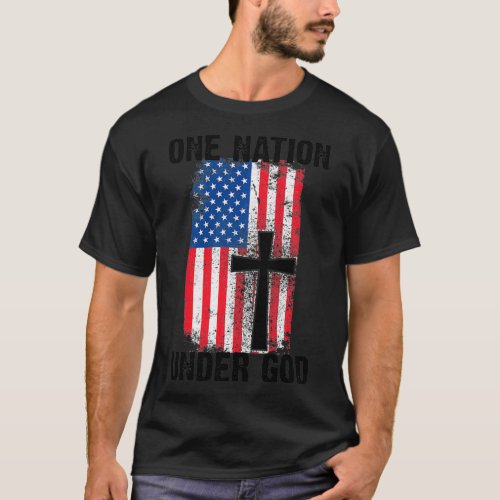 Cool One Nation Under God Funny USA Flag Cross Pat T_Shirt