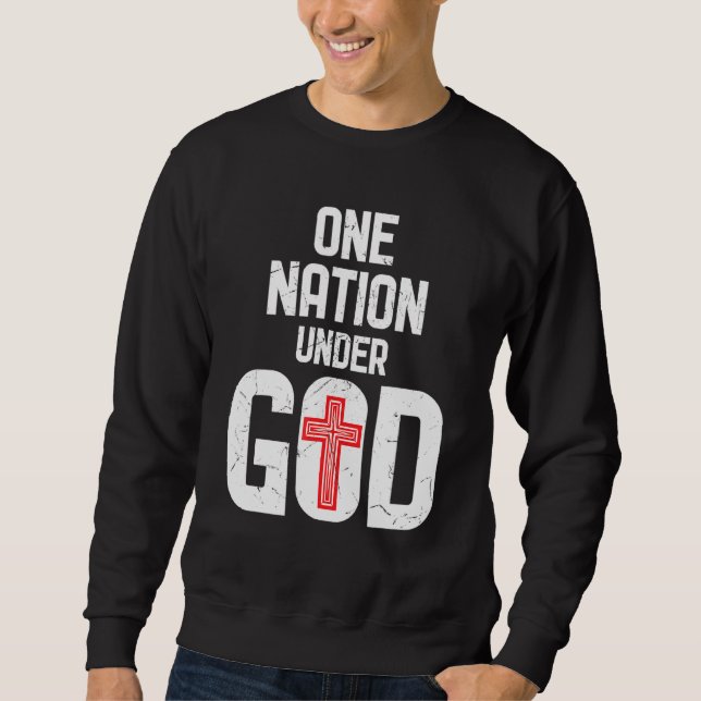 Cool One Nation Under God Religion Red Cross Activ Sweatshirt (Front)
