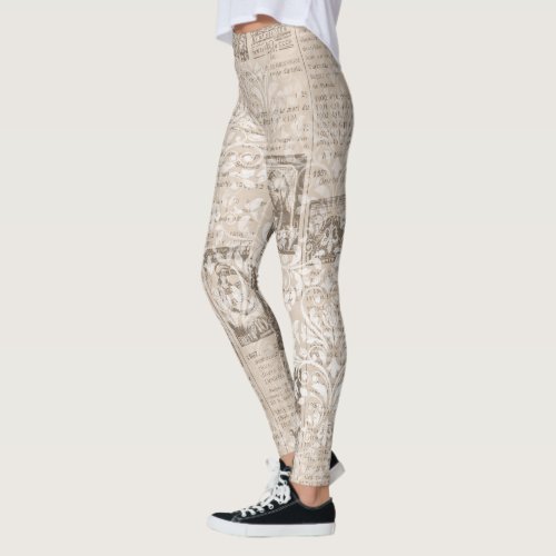 Cool One_of_a_Kind Ephemera News Print Pattern Leggings