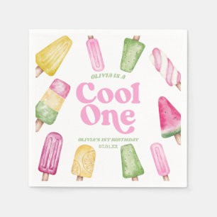 Cool One Pink Retro Popsicle 1st Birthday Party Napkins