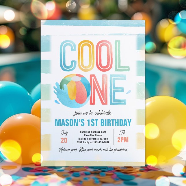 Cool One Pool Party Beach 1st Birthday Party  Invitation (Creator Uploaded)