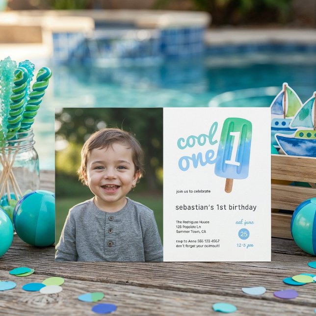 Cool One Popsicle Boy 1st Birthday Invitation (Creator Uploaded)