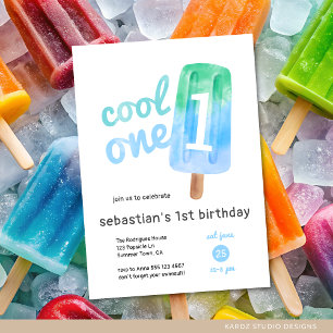 Cool One Popsicle Boy 1st Birthday Invitation