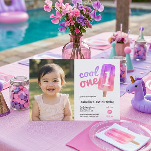 Cool One Popsicle Girl 1st Birthday Invitation