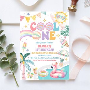 Cool One Rainbow Pool Birthday Invitation