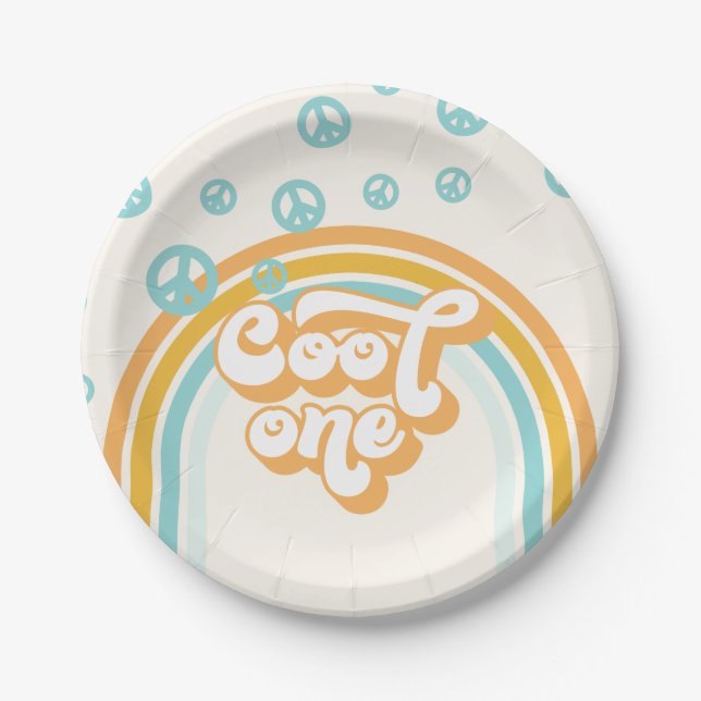 Cool One Retro Boy 1st Birthday Paper Plates (Front)
