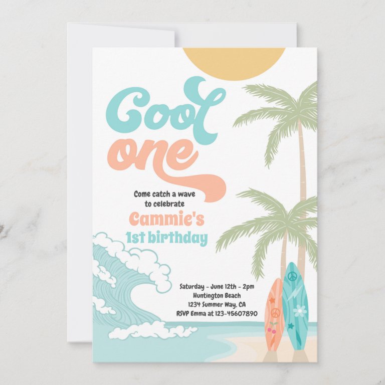 Cool One Retro Surf 1st Birthday Party                    Invitation
