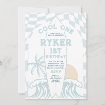 Cool One Surf Surfboard 1st Birthday Party Invitation by PixelPerfectionParty at Zazzle