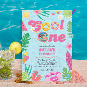 Cool one tropical pool summer 1st Birthday Invitation