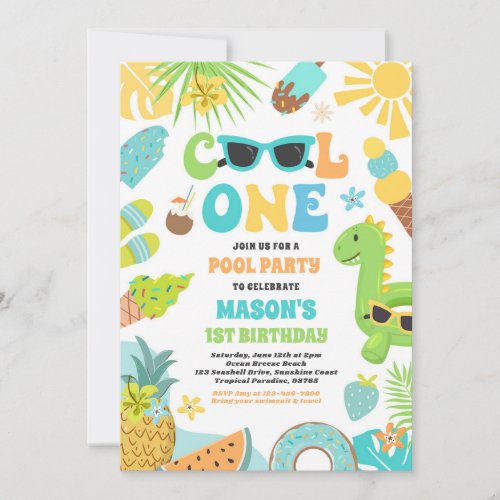 Cool One Tropical Summer Beach 1st Birthday Party Invitation