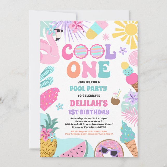 Cool One Tropical Summer Beach 1st Birthday Party Invitation (Front)