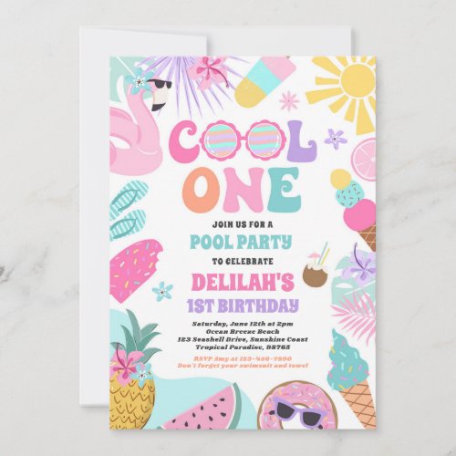 Cool One Tropical Summer Beach 1st Birthday Party Invitation