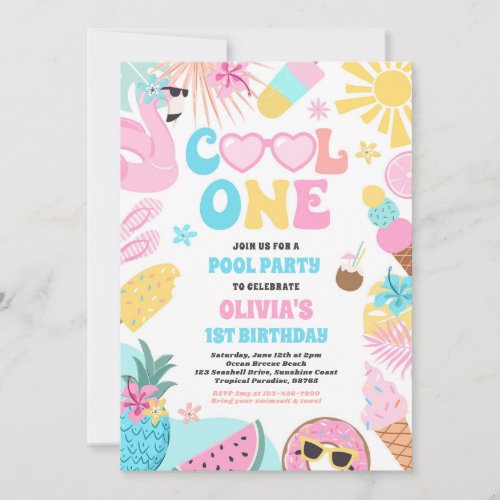 Cool One Tropical Summer Beach 1st Birthday Party Invitation