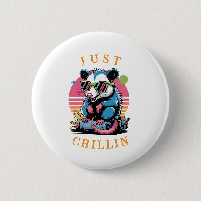 Cool Opossum 80s Retro Flair Button (Front)