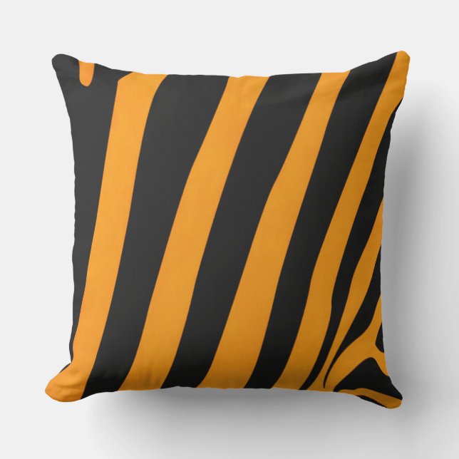 Cool Orange and Black Stripe Pattern Outdoor Pillow (Front)