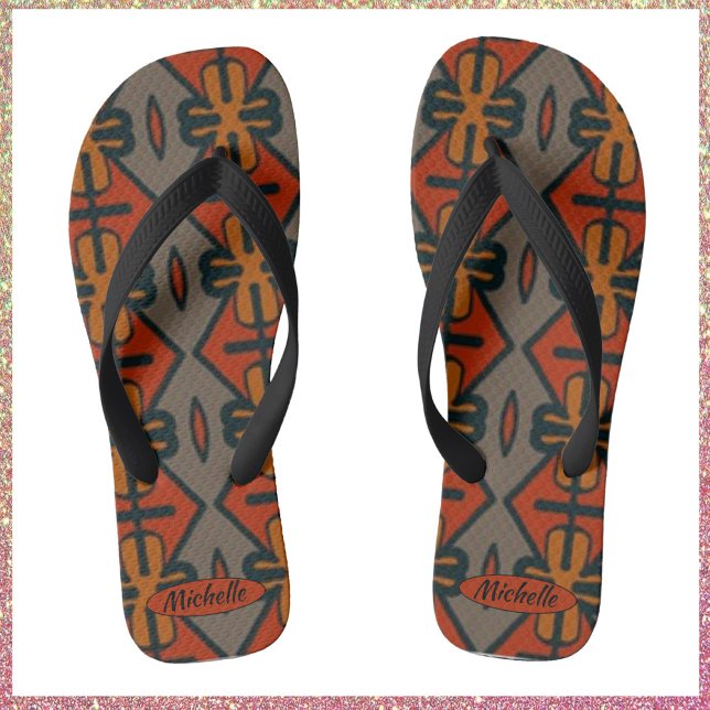 Cool Orange and Gold Tribal Design Flip Flops (Creator Uploaded)