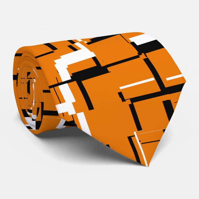 COOL Orange Black White Unique Pattern Neck Tie (Rolled)