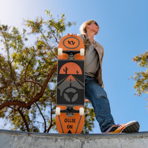 Cool OrangeBlk Monogrammed Ollie On Skateboard