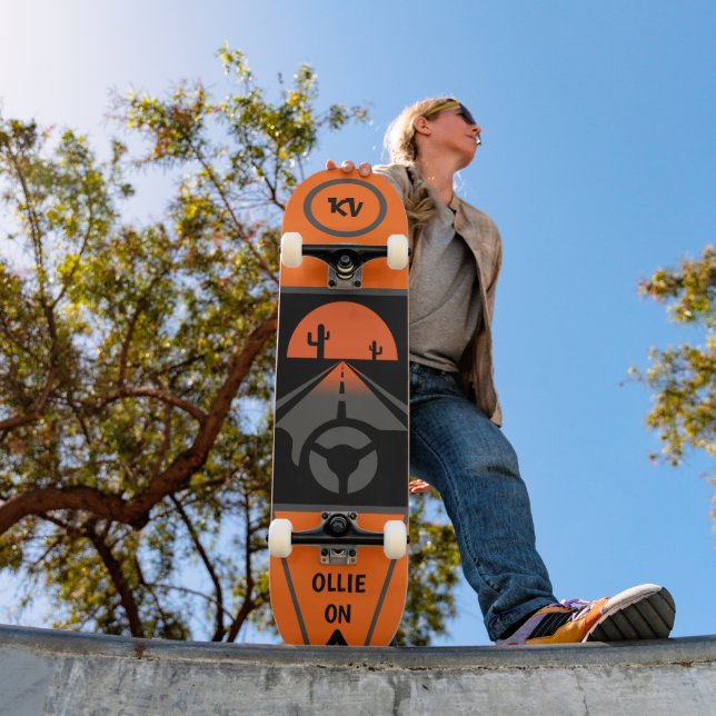 Cool Orange/Blk Monogrammed "Ollie On" Skateboard (Outdoor 1)