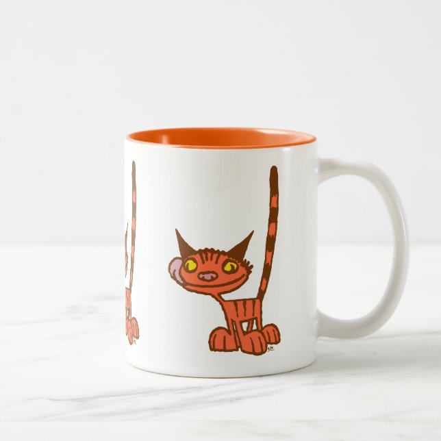 Cool Orange Cartoon Cat Two-Tone Coffee Mug (Right)