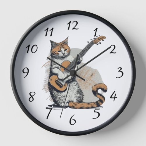 Cool Orange Cat Jamming on the Guitar Clock