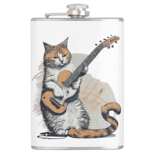 Cool Orange Cat Jamming on the Guitar  Flask