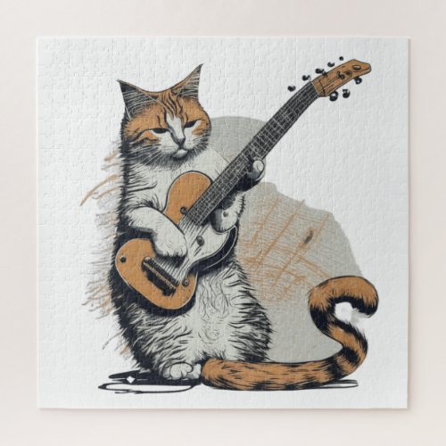 Cool Orange Cat Jamming on the Guitar  Jigsaw Puzzle