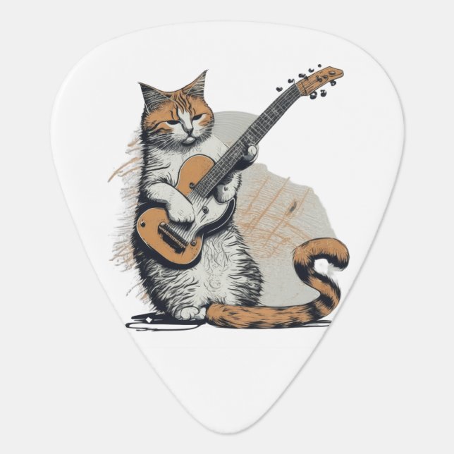 Cool Orange Cat Jamming on the Guitar  Pick (Front)