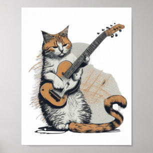 Cool Orange Cat Jamming on the Guitar Poster