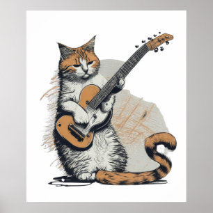 Cool Orange Cat Jamming on the Guitar Poster