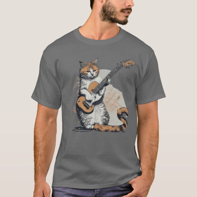 Cool Orange Cat Jamming on the Guitar T-Shirt (Front)