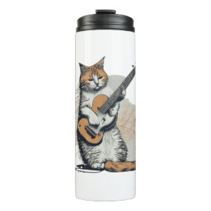 Cool Orange Cat Jamming on the Guitar Thermal Tumbler