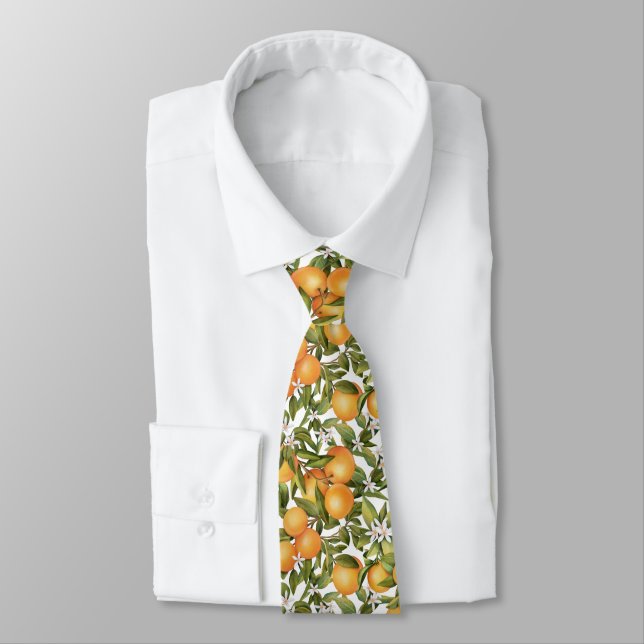 Cool Orange Fruit and Orange Blossom Neck Tie (Tied)