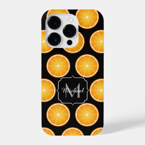 Cool Orange fruit slices pattern black Monogram iPhone 14 Pro Case