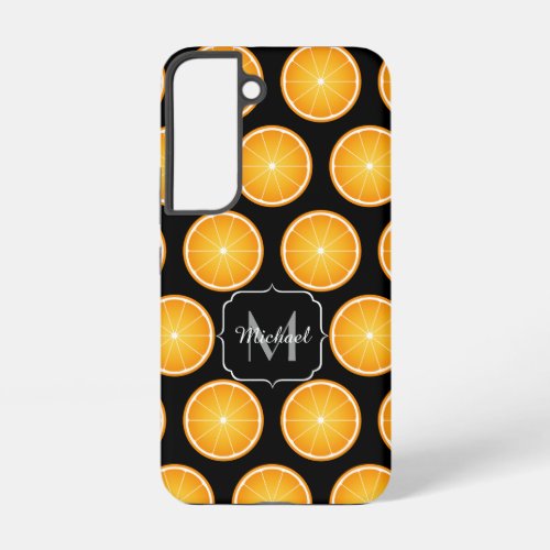 Cool Orange fruit slices pattern black Monogram Samsung Galaxy S22 Case